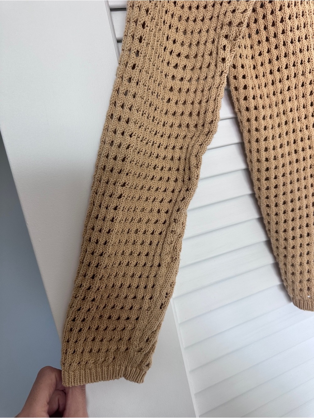 Madewell 100% Cotton Tan Crochet Stitch Open Knit Polo Cardigan Sweater Size S - Picture 7 of 16